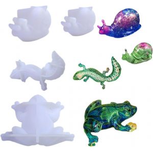 4 Pi&egrave;ces Moule &Eacute;poxy Animaux Moule En Resine Grenouille Moule Coul&eacute;e L&eacute;zard Escargots Pour D&eacute;coration Int&eacute;rieur Bureau Armoires Diy Savon - Neuf