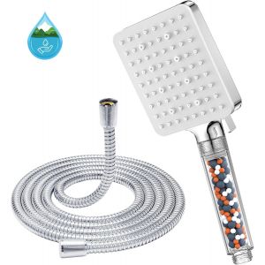 KGABERY-Pommeau De Douche Avec Tuyau 1.6M,Pommeau De Douche Economie Eau Avec 6 Modes,Pommeau De Douche Carré Filtrant,Douchette Douche Salle De Bain Haute Pression Anti Calcaire,Blanc - Neuf