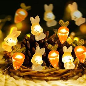 KAL-Guirlande Lumineuse De Pâques, Guirlande Lumineuse À 20 Micro Led Avec Lapins Et Carottes, Led Lapin Guirlande Lumineuse, Guirlande Lumineuse Carottes Lumières, Lumineuse De Lapin De Pâques À Pil - Neuf