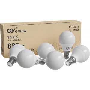 Kal-Ampoule Led E14 8w (Équivalent 80w), 880 Lumens 3000k Blanc Chaud, G45 Ampoule E14 Led Efficacité Energétique, E14 Led Angle De Faisceau De 280° Non-Dimmable, Lot De 6 - Neuf