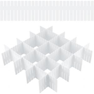 Jexnovashop-24 Pcs S&eacute;parateurs De Tiroir, 32 X 7 Cm Grille Diviseur Organisateur De Tiroir En Plastique, R&eacute;glable, Pour Sous-V&ecirc;tements, Chaussettes, Maquillage, Fournitures De Bureau (Blanc) - Neuf