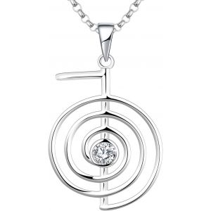 Collier Reiki Cho Ku Rei Argent 925/1000 Femme,Cha&icirc;ne Avec Pendentif Gu&eacute;rison &Eacute;nergie Yoga Puissance Avec Aaa Oxyde De Zircon - Neuf