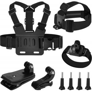 JGD-Harnais de Poitrine Support, Sangles de Cam&eacute;ra d'action Accessoires, Portable Bandeau de T&ecirc;te, Fixation Poignet, Clip Sac &agrave; Dos, Compatible avec GoPro Hero 12 11 10 9 8 7 6 AKASO SJCAM insta360 D - Neuf