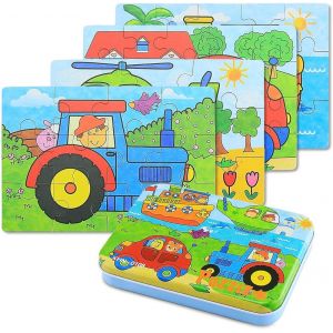 Version transport du puzzle en bois pour enfants, 4 niveaux de difficult&eacute; diff&eacute;rents, 9, 12, 15 et 20 pi&egrave;ces, le jouet &eacute;ducatif parfait pour les gar&ccedil;ons et les filles &agrave; partir de 2 ans. - Neuf