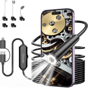 MEVRONISSHOP-Camera Endoscopique 1920P HD pour Smartphone avec 8 Lumi&egrave;res LED R&eacute;glables Pas de WiFi Camera Inspection Canalisation pour Android et iOS, Cam&eacute;ra &eacute;tanche IP67, C&acirc;ble Semi-Rigide(16.4FT/5 - Neuf