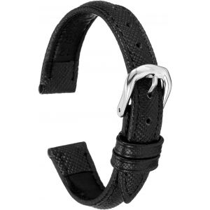 Kal-Bracelets Montre Cuir Véritable 12mm Bande Remplacement Cuir Vache À Grain Fin Élégant Hommes Et Femmes Avec Fermoir Acier Inoxydable Pour Smartwatch, Noir Ton Argent - Neuf
