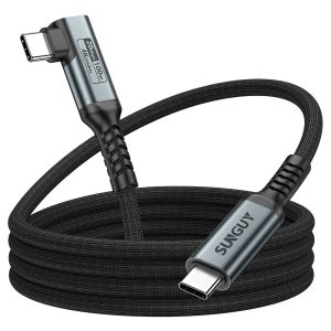 JGD-C&acirc;ble USB C vers USB C 90 Degr&eacute;s, 1.5m 20Gbps Cable USB C Charge rapide 100W, transmission vid&eacute;o 4K@60Hz C&acirc;ble USB Type C pour iPhone 16/15 Series, Galaxy S24, iPad Pro 2022, MacBook Pro 2020 - Neuf