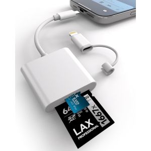 Lecteur de Carte SD pour iPhone, 2 en 2 Adaptateur pour Lecteur de Carte SD USB C, Lecteur d'Adaptateur de Carte SD pour iPhone, Lightning to SD Card Camera Reader pour Cartes SD/SDHC/SDXC - Neuf