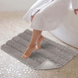 Kal-Tapis De Bain Antidérapant Tapis De Salle De Bain Lavable En Machine Tapis De Douche Absorbant En Microfibre Chenille Doux Pour Toilette Cuisine Entrée Baignoire Sol - 51x81cm (Gris Clair) - Neuf