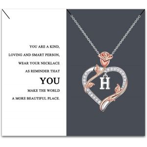 Kalanka-Collier Pour Femme, Colliers De Lettres Initiales A-Z Pendentif Avec Coeur Rose, Cadeaux De F&ecirc;te Des M&egrave;res, No&euml;l D'anniversaire Pour Elle, Maman, Femme, Petite Amie, - Neuf