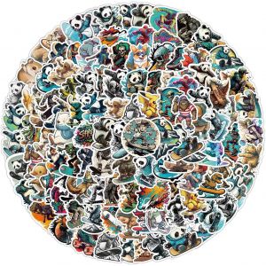 Autocollants Panda De Planche &Agrave; Roulettes 100pcs Scrapbooking Autocollants Esth&eacute;tique R&eacute;tro Journaling Kit, Autocollants En Vinyle Imperm&eacute;able Pour Planner Junk Journal Papier Ordinateur Portable - Neuf