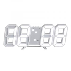 Horloge murale num&eacute;rique LED 3D PCS, petit r&eacute;veil avec t&eacute;l&eacute;commande, 25,2 cm, affichage 12/24 heures, temp&eacute;rature, date, m&eacute;moire de l'heure, fonction snooze, veilleuse, luminosit&eacute; r&eacute;glable, blanc. I - Neuf