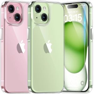 Brs-Coque Pour Iphone 15 Plus Avec Protection D'écran En Verre Trempé, Protection Militaire,Coque Bumper Transparente Antichoc - Transparent - Neuf