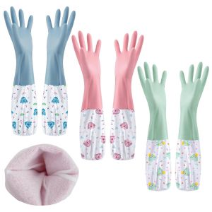 CHECARZHN--NO1-3 Paires Gants Menage, Gants Vaisselle En Caoutchouc Avec Doublure-46Cm, Longs Gant Nettoyage, Gant Menage Imperm¿¿ables Pour La Cuisine, La Salle De Bain, La Lessive, Le Jardinage-3 Co - Neuf