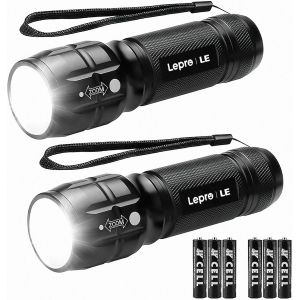 ERYI-Lepro Lampe Torche L8000 Puissante, Lampe De Poche Zoomable Étanche Ipx4, 3 Aaa Piles Compris, Torche Led Militaire En Aluminium Pour Camping, Randonnée, Urgences, Lot De 2 - Neuf