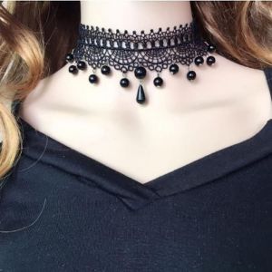 Kal-Halloween Gothique Noir Dentelle Masque Laryng&eacute; Pendentif Collier Personnalit&eacute; Collier Masque Laryng&eacute; Bijoux R&eacute;glables Femmes Et Filles - Neuf