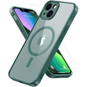 Magn&iquest;&iquest;tique Coque pour iPhone 13 Compatible avec MagSafe, Etui Protection Antichoc avec Verre Tremp&iquest;&iquest;, Housse Dos Transparent Anti Rayures TPU Bumper Case pour iPhone 13 - Vert - Neuf