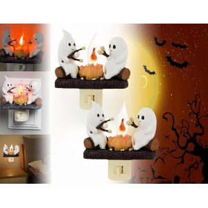 2 Pcs Veilleuse Vacillante De Feu De Camp Fant&ocirc;me, Prise De Veilleuse De Nuit Fant&ocirc;me D'halloween, Bougies &Eacute;lectriques 3d Sans Flamme, Veilleuse De Feu De Camp, D&eacute;coration D'halloween - Neuf