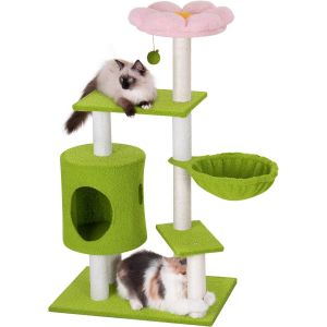Arbre &iquest;&iquest; Chat &iquest;&iquest; Fleurs Rose, 104 Cm Tour D'escalade Pour Chats, Poteaux &iquest;&iquest; Griffer En Sisal, Maison Et Hamac Pour Petits Et Moyens Chaton, Tapis En Coton Doux, Vert Rose - Neuf
