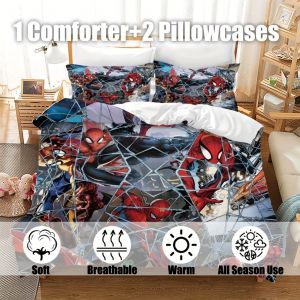 Parure De Lit 3 Pieces Marvel Spider-Man Bourriquet, Douce Et Respirante, Beige Clair, Comprenant 1 Housse De Couette Et 2 Taies D'oreiller, Pour Chambre Et Chambre D'amis - Neuf