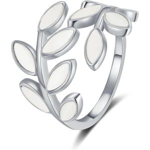 Kahfl-Bague En Femmes Filles Zircon Ouverte Réglable Bagues Feuille D'olive Trèfle À Quatre Feuilles,Bijoux Cadeaux Saint Valentin Fête Des Mères - Neuf