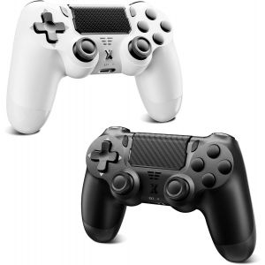 Manette Sans Pour Ps-4, Manette De Jeu Compatible Avec Ps-4/Slim/Pro, Manette Bluetooth Avec Double Vibration/&Eacute;cran Tactile, Capteur Gyroscopique 6 Axes, Prise Audio 3,5 Mm (White+Black) - Neuf