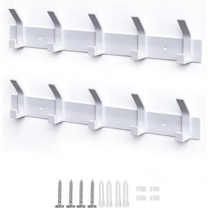 Porte-manteau mural, 2 pi&egrave;ces, crochets porte-manteau mural en m&eacute;tal, manteau de serviette, crochet pour chapeaux, vestes, &eacute;charpes(5 crochets, blanc) - Neuf