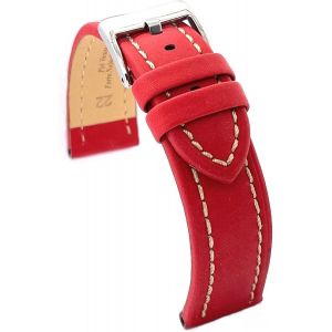 Kal-Bracelet Cuir De Veau Huilé Avec Couture Blanche U2013 Style Sportif U2013 Pour Montre Robuste U2013 Tailles 18mm 20mm 22mm 24mm 26mm U2013 Noir, Marron, Bleu Ou Rouge 377 - Neuf