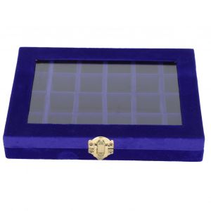 Boite De Rangement Simple Et Portable En Flanelle De Bois Pour Boucles D'oreilles, Bagues, Bijoux, Bleu - Neuf