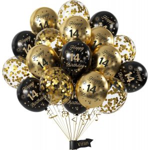 Decoration Anniversaire 14 Ans, 15 Pièces 12 Pouces 14 Ans Décoration Anniversaire De Fête En Noir Or, Ballon Anniversaire Kit Deco Anniversaire Pour 14 Ans Anniversaire Garcon Fille Femme Homme - Neuf