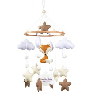 Yemaesre-Mobile En Feutre Personnalisé Avec Nom - Carillon Éolien Pour Lit Bébé, Table À Langer, Décoration De Chambre D'enfant - Motif « Renard Et Étoiles » - Cadeau - Neuf