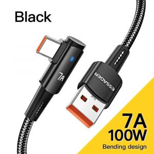 Essager-Câble Usb De Type C Pour Oppo, 100w, Charge Rapide, 90, Résistant, Honor, Huawei P40, Oneplus, Realme Data, 7a.1m.Black - Neuf