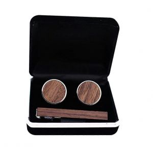 Boutons De Manchette Et Pince &iquest;&iquest; Cravate (1 Ensemble) En Bois De Noyer V&iquest;&iquest;Ritable Pour Homme, Fermoir Durable Pour Mariages Et Occasions Formelles. - Neuf