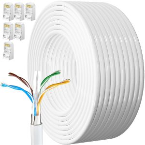 KAL-Cable Ethernet 25M, Cable Rj45 Blindé Cat 6 Gigabit Haut Débit Câble Réseau Résistant Aux Intempéries Ftp 23Awg Cca Cable Internet Blanc 25 Mètres Cable Lan Pour Modem Routeur - Neuf