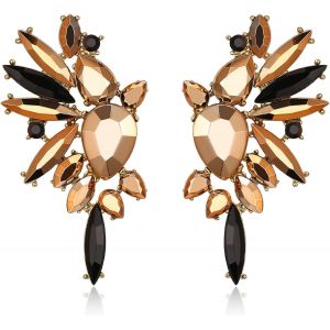 Kal-Boucles D'oreilles En Cristal Art Deco Marquise Drop Cluster Mariée Bling Pendantes Pour Dames Multicolor Ton D'or - Neuf