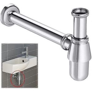 Vestiaire Lavabo Chrome Laiton Déodorant Piège Bouteille Salle de Bain Lavabo Robinet Tuyau D'évacuation Rond Sortie Réglable Design Moderne Drain (1 1/4) - Neuf