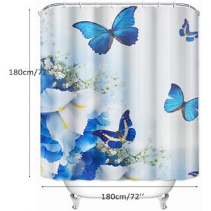 Rideau de douche, Rideau de douche en tissu Papillon Bleu - Neuf