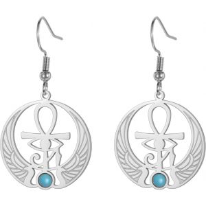 Chenquansarl-Boucles Doreilles &Eacute;gyptiennes ?il Dhorus Ankh Scarab&eacute;e Saphir Boucles Pendantes De Protection &Eacute;gypte Antique Bijoux Pour Femme - Neuf
