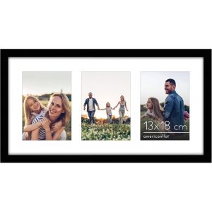 Cadre Photo Noir 25x51 cm avec Affichage de 3 Cadres Photos 13x18 cm - MDF avec Plexiglas - Formats Horizontaux et Verticaux pour le Mur - Neuf