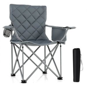 Chaise De Jardin Ext&eacute;rieur Pliable Costway, Poche Isotherme, Porte-Gobelet, Sac De Transport, Portable Pour P&ecirc;che Camping, Gris - Neuf