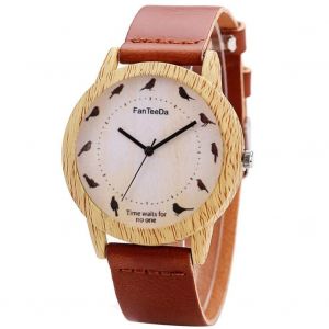 Oiseau Motif D&eacute;coration Dame Montre Femmes Dame &Agrave; La Mode Quartz Mouvement Montre (Brun Clair) - Neuf