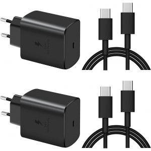 2 Pack 45W USB C Wall Charger Super Fast Charging Pad for Samsung Galaxy S24 Ultra/S24/S24+/S23/S23+/S23 Ultra/S22+/S22 Ultra, Note 20/10/9/8/A73/A53/A52/S10 and 1.8 m Cable - Neuf