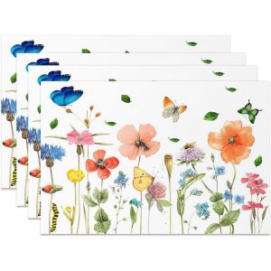 ERYI-Lot De 4 Sets De Table De Jardin Aquarelle 45 X 30 Cm Motif Fleurs Et Papillons Pour Cuisine, Salle À Manger, Printemps, Été, Fête - Neuf