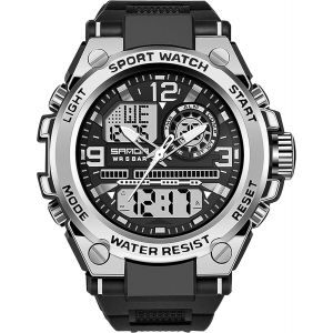 Eryi-Homme Montres Militaire De Sport, Étanche À 5 Atm Montres Avec Led Analogique Digitale Montres Lumière Alarme Et Calendrier Date Argent - Neuf