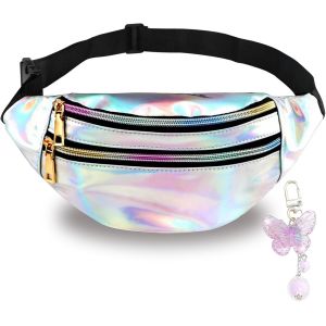 nzqaf-1 Sac Banane holographique Sac Banane Fille Sac Ceinture Femme Cuir PU Sacoche de Ceinture Brillant Sac Sacs Bananes Holographic Réflet Holographique Pochette de Voyage Bum Bag 1 Porte Clés Pap - Neuf