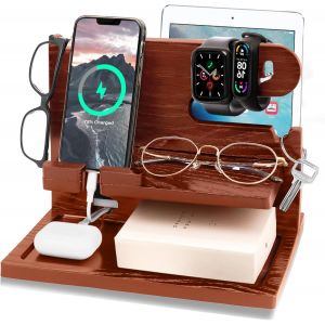 Station d'accueil en Bois pour t&eacute;l&eacute;phone Portable, Station d'accueil pour t&eacute;l&eacute;phone, Porte-cl&eacute;s, Organisateur de Montre, Station de Rangement en Bois pour, Cadeau pour Papa, Mari, Anniversaire(Brun2) - Neuf