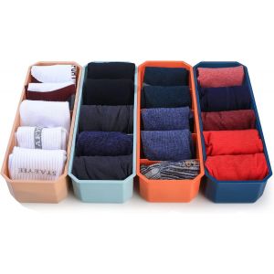 4 pièces (quatre couleurs) organisateur de chaussettes de lingerie, organisateur de tiroir de garde-robe, organisateur de diviseur de tiroir à la maison, soutien-gorge, chaussette, culotte - Neuf