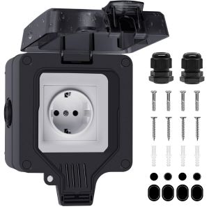 Prise Ext&eacute;rieure Etanche Ip66 - Prise Electrique Murale Avec Couvercle Bo&icirc;tier Prise &Eacute;tanche Pour Jardin Terrasse Sous-Sol Cave Garage Atelier Maison - Neuf