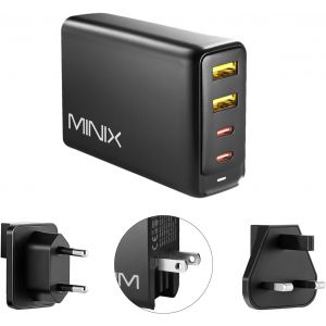 JGD-Chargeur GaN Universel &agrave; 4 Ports Turbo 100 W Charge Rapide 2 x USB-C Power Delivery 3.0 (Max 100 W), 2 x USB-A Quick Charge 3.0 (Max 18 W). Vendu Directement par Minix. (Neo P2) - Neuf