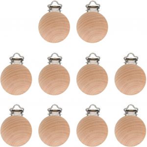 Attache Tetine Bois,Attache Sucette Bois,Clip Attache Tetine Bois,Attache Sucette En Bois,Attache T&eacute;tine En Bois,Kit Attache Tetine Bois,10 Pcs - Neuf
